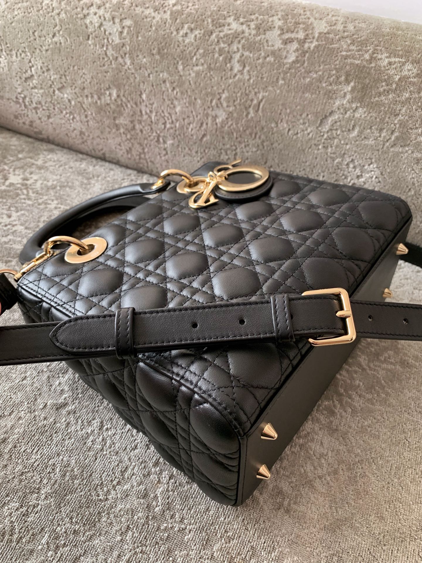 DIOR Medium Lady Dior Bag In Black Cannage Lambskin Gold Hardware