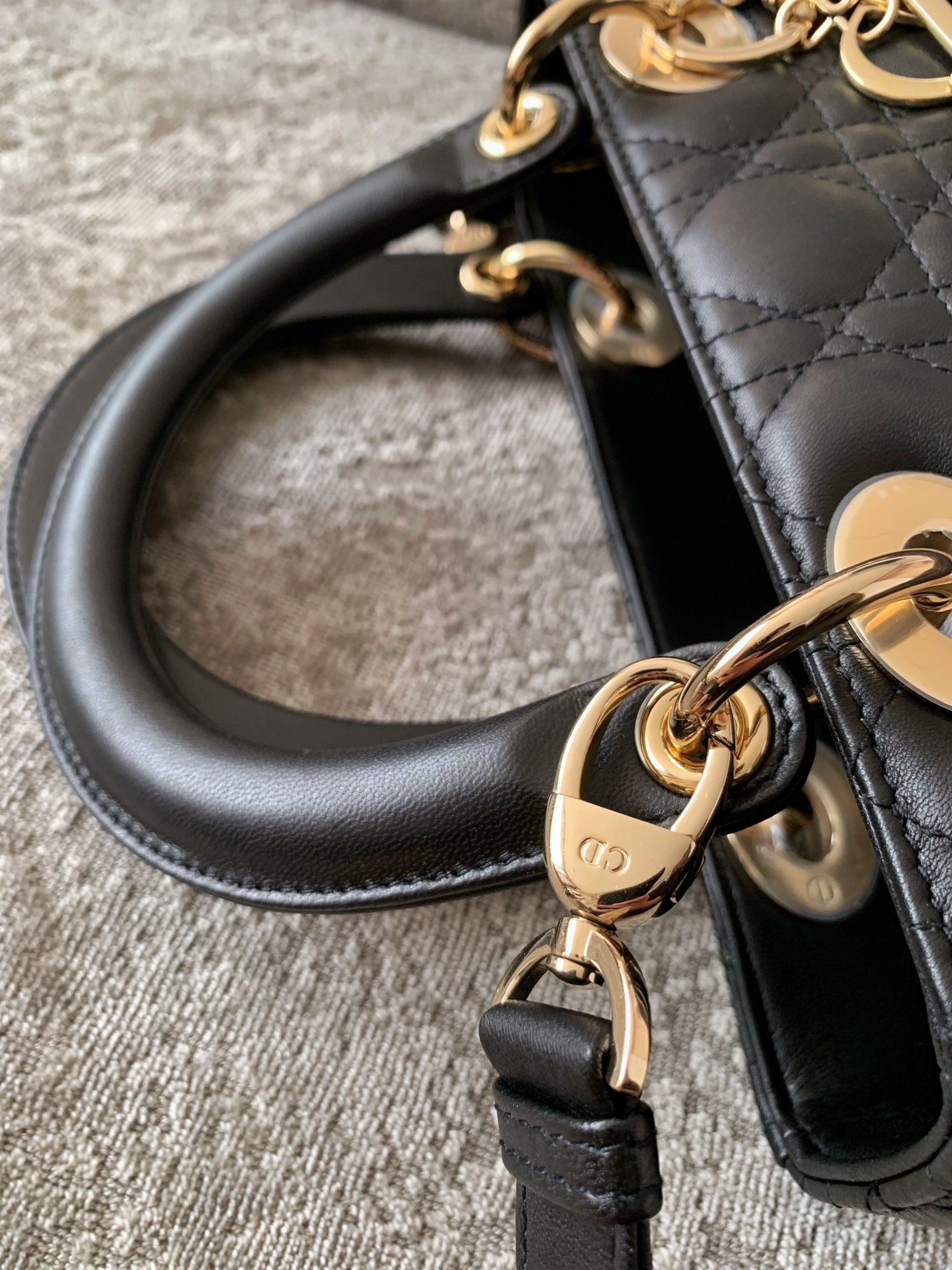 DIOR Medium Lady Dior Bag In Black Cannage Lambskin Gold Hardware