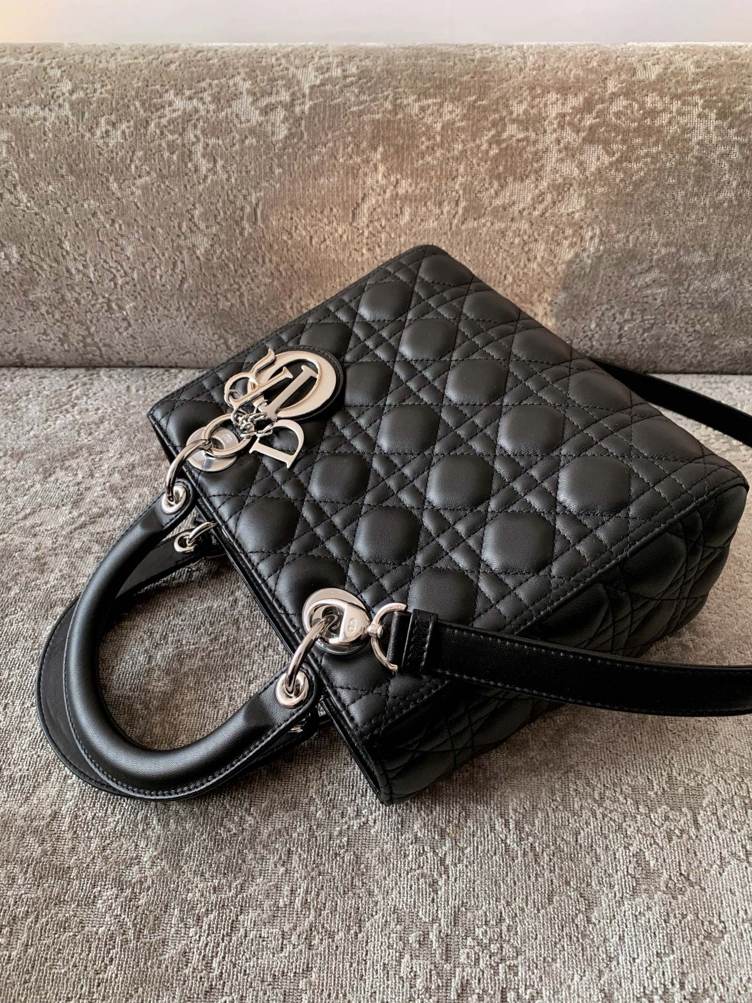 DIOR Medium Lady Dior Bag In Black Cannage Lambskin Sliver Hardware