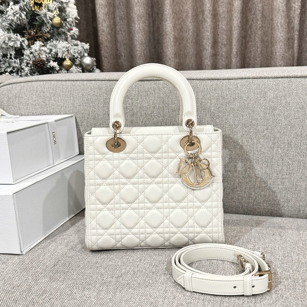 DIOR Medium Lady Dior Bag  In Latte Cannage Lambskin Gold  Hardware