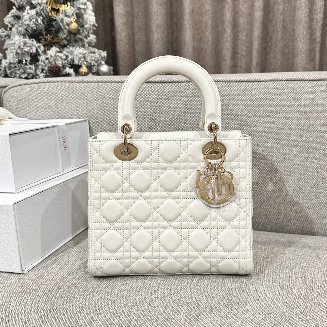 DIOR Medium Lady Dior Bag  In Latte Cannage Lambskin Gold  Hardware