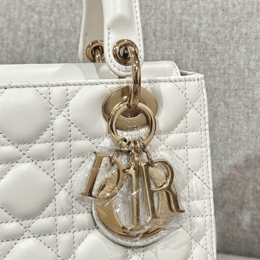 DIOR Medium Lady Dior Bag  In Latte Cannage Lambskin Gold  Hardware