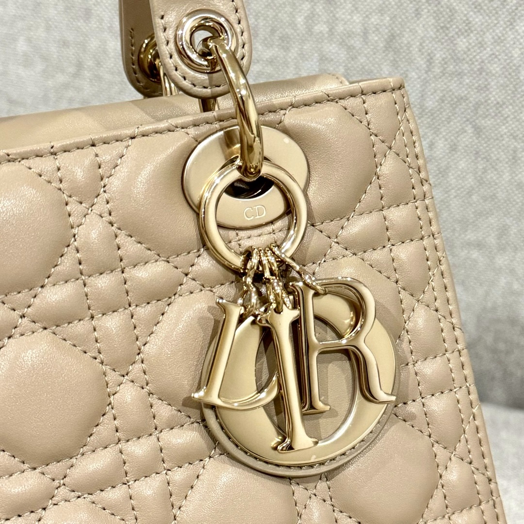 DIOR Medium Lady Dior Bag In Sand-Colored Cannage Lambskin Gold Hardware