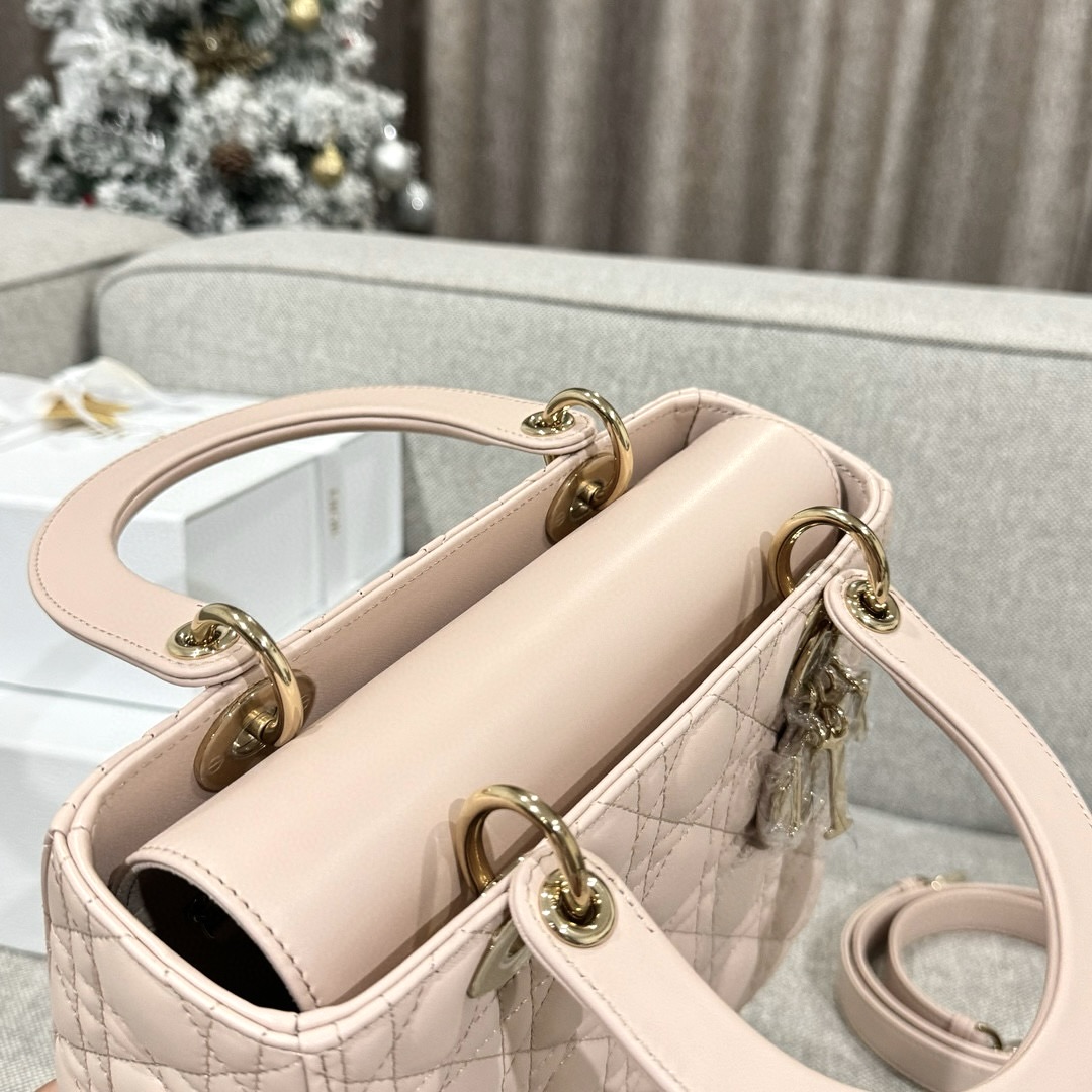 DIOR Medium Lady Dior Bag Powder Pink Cannage Lambskin Gold Hardware