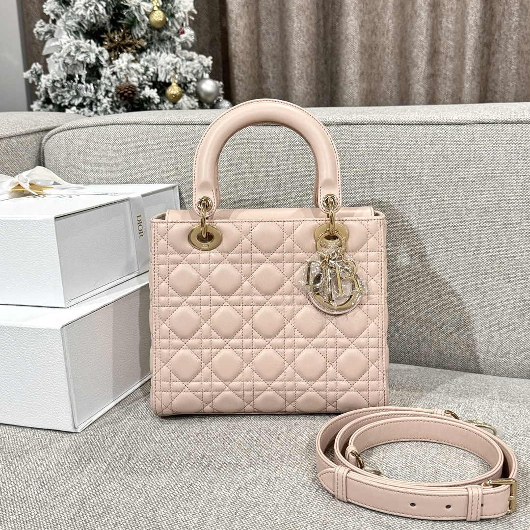 DIOR Medium Lady Dior Bag Powder Pink Cannage Lambskin Gold Hardware