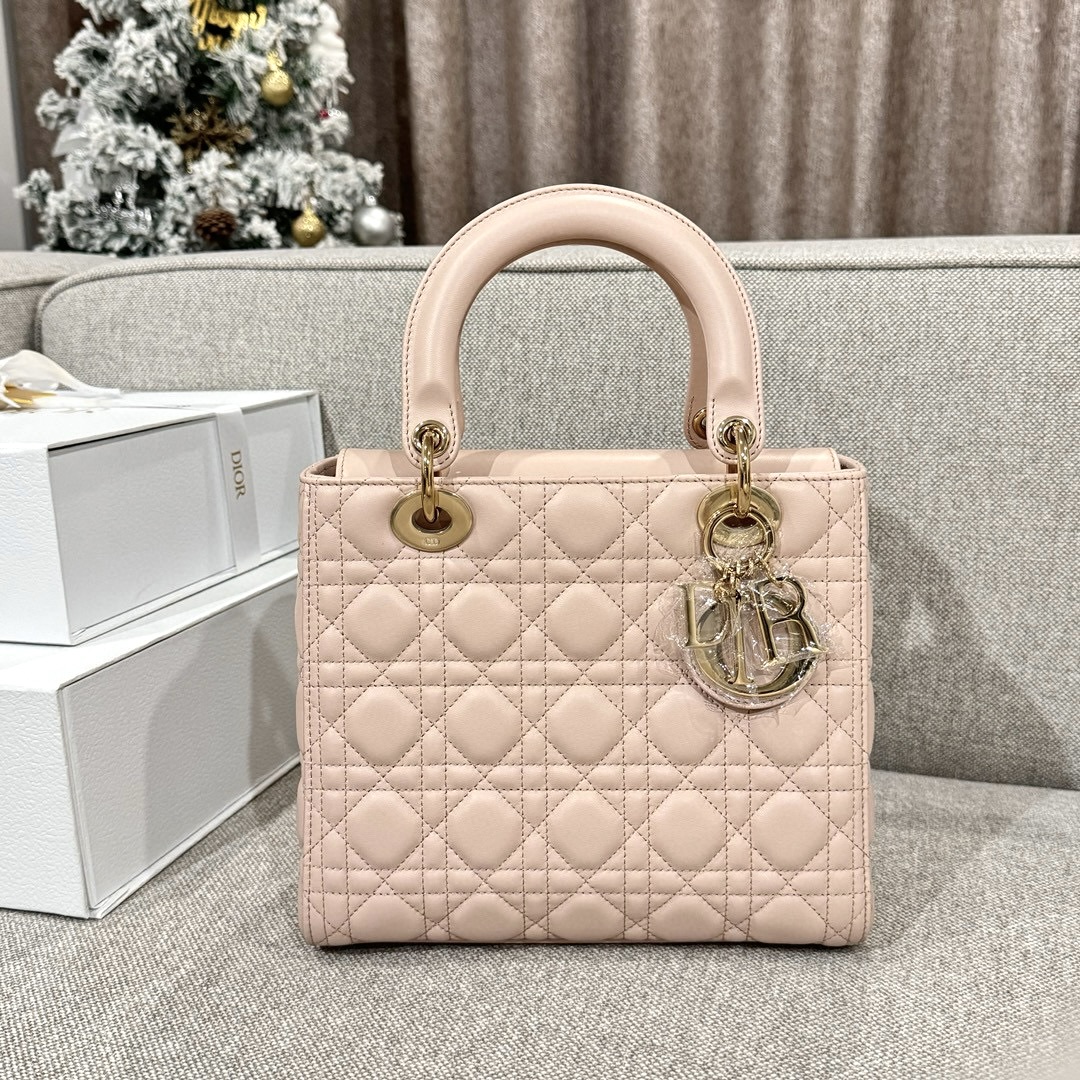 DIOR Medium Lady Dior Bag Powder Pink Cannage Lambskin Gold Hardware