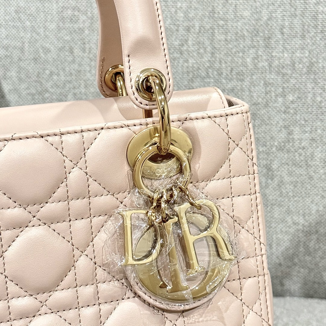 DIOR Medium Lady Dior Bag Powder Pink Cannage Lambskin Gold Hardware