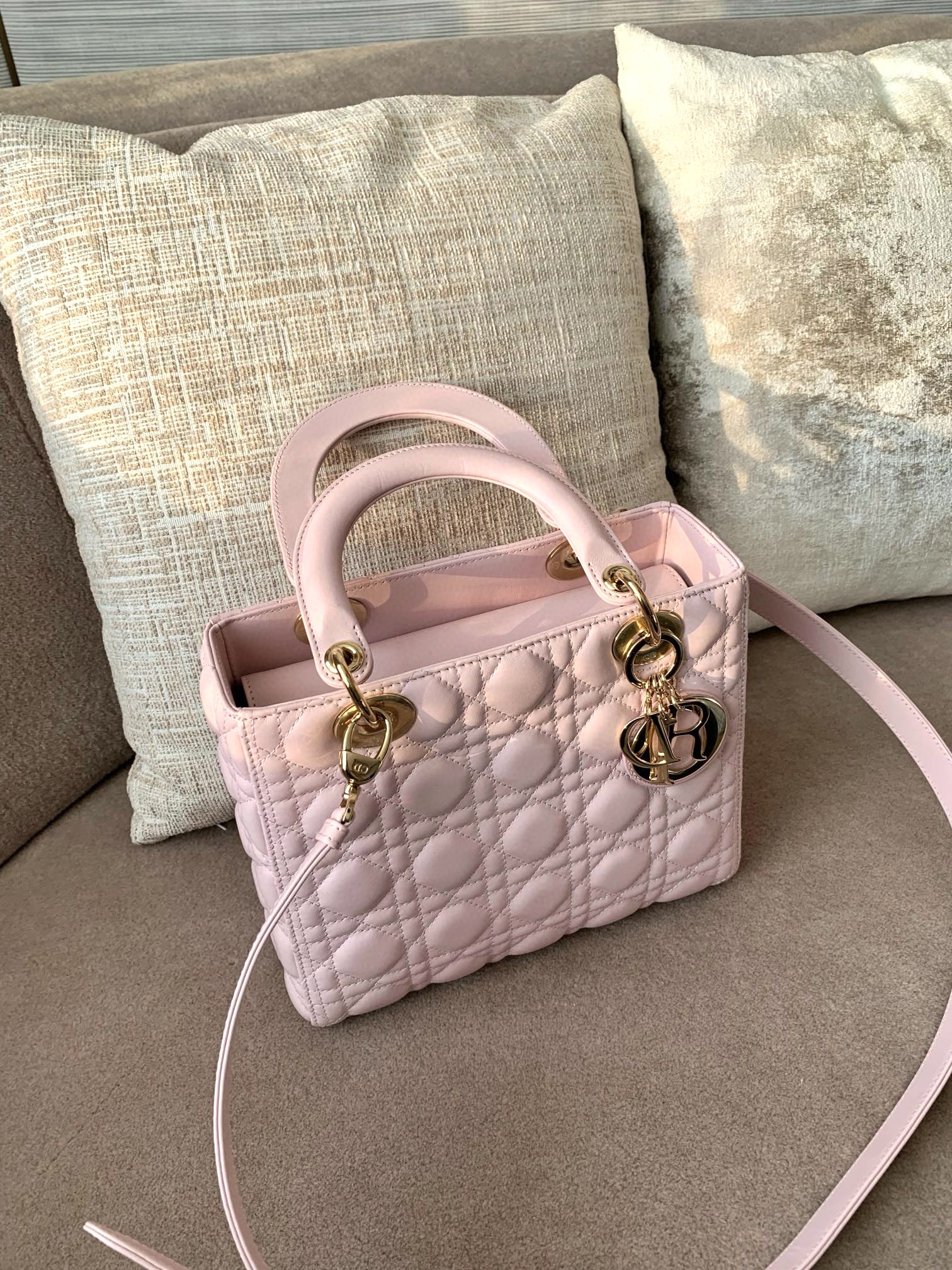 DIOR Medium Lady Dior Bag  Pale Pink Cannage Lambskin Gold Hardware