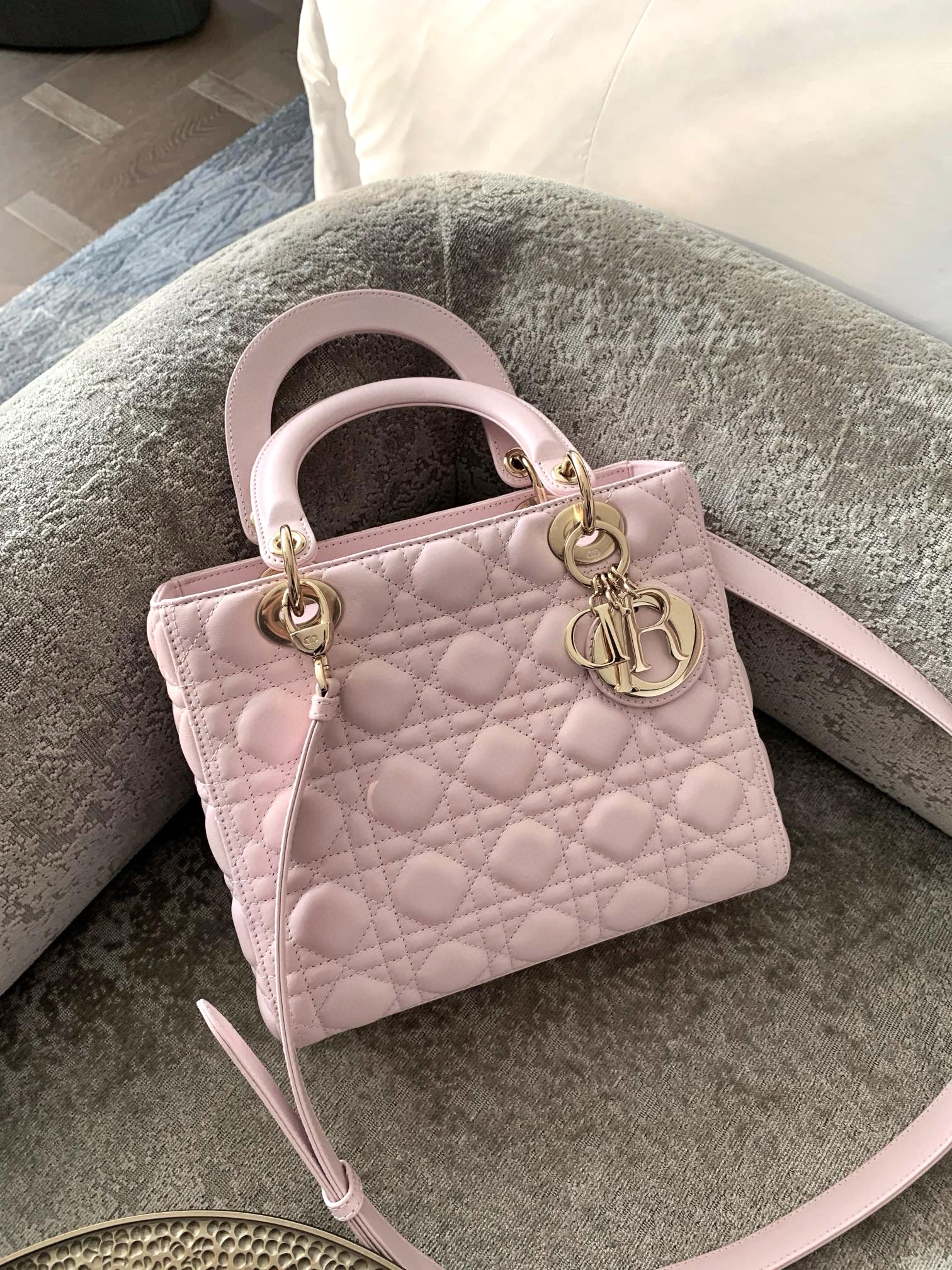 DIOR Medium Lady Dior Bag  Pale Pink Cannage Lambskin Gold Hardware