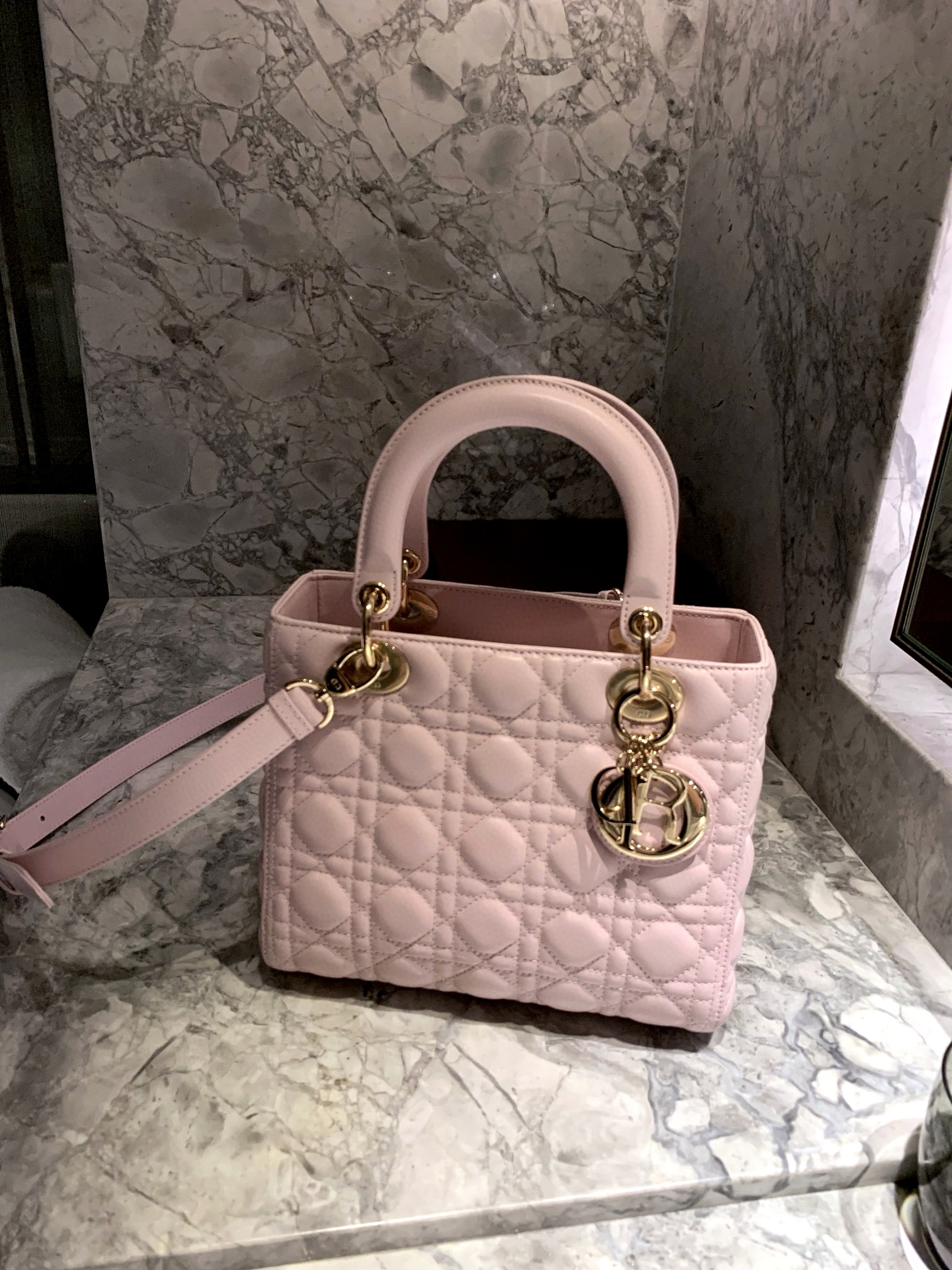 DIOR Medium Lady Dior Bag  Pale Pink Cannage Lambskin Gold Hardware