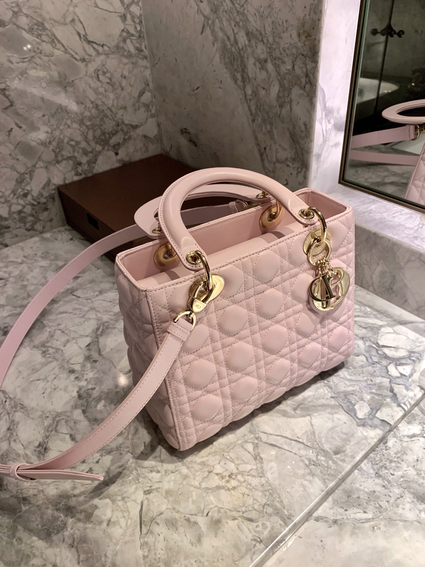 DIOR Medium Lady Dior Bag  Pale Pink Cannage Lambskin Gold Hardware