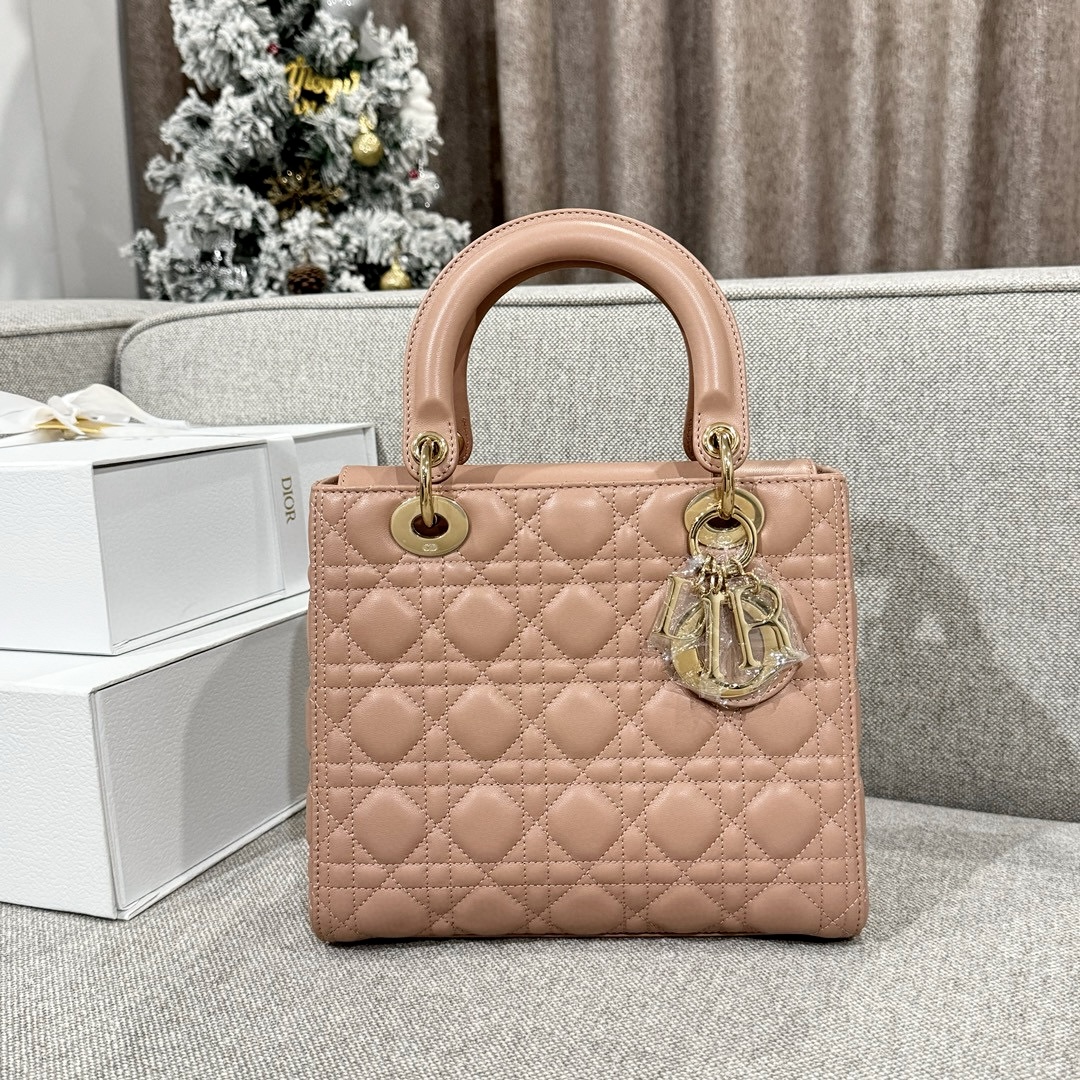 DIOR Medium Lady Dior Bag Blush Cannage Lambskin Gold Hardware