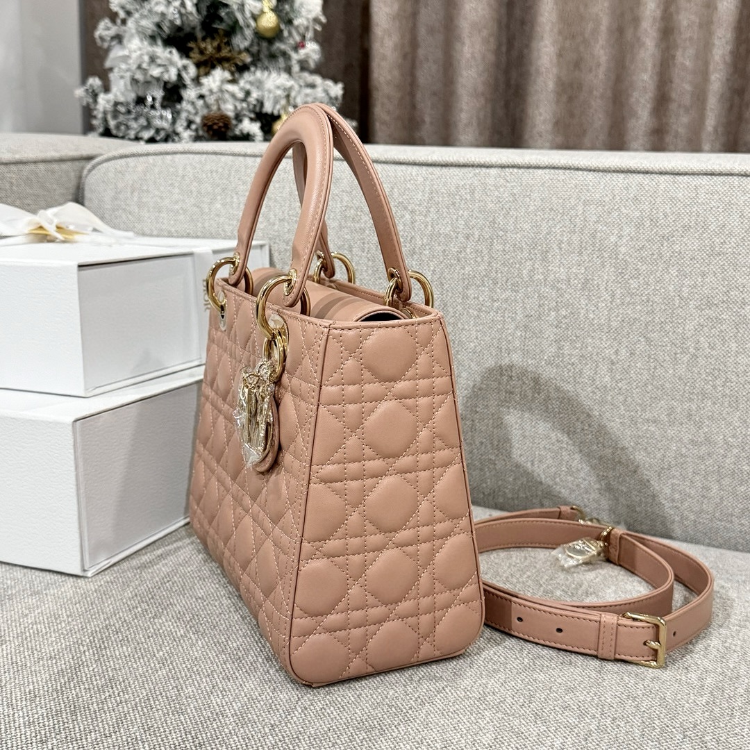 DIOR Medium Lady Dior Bag Blush Cannage Lambskin Gold Hardware