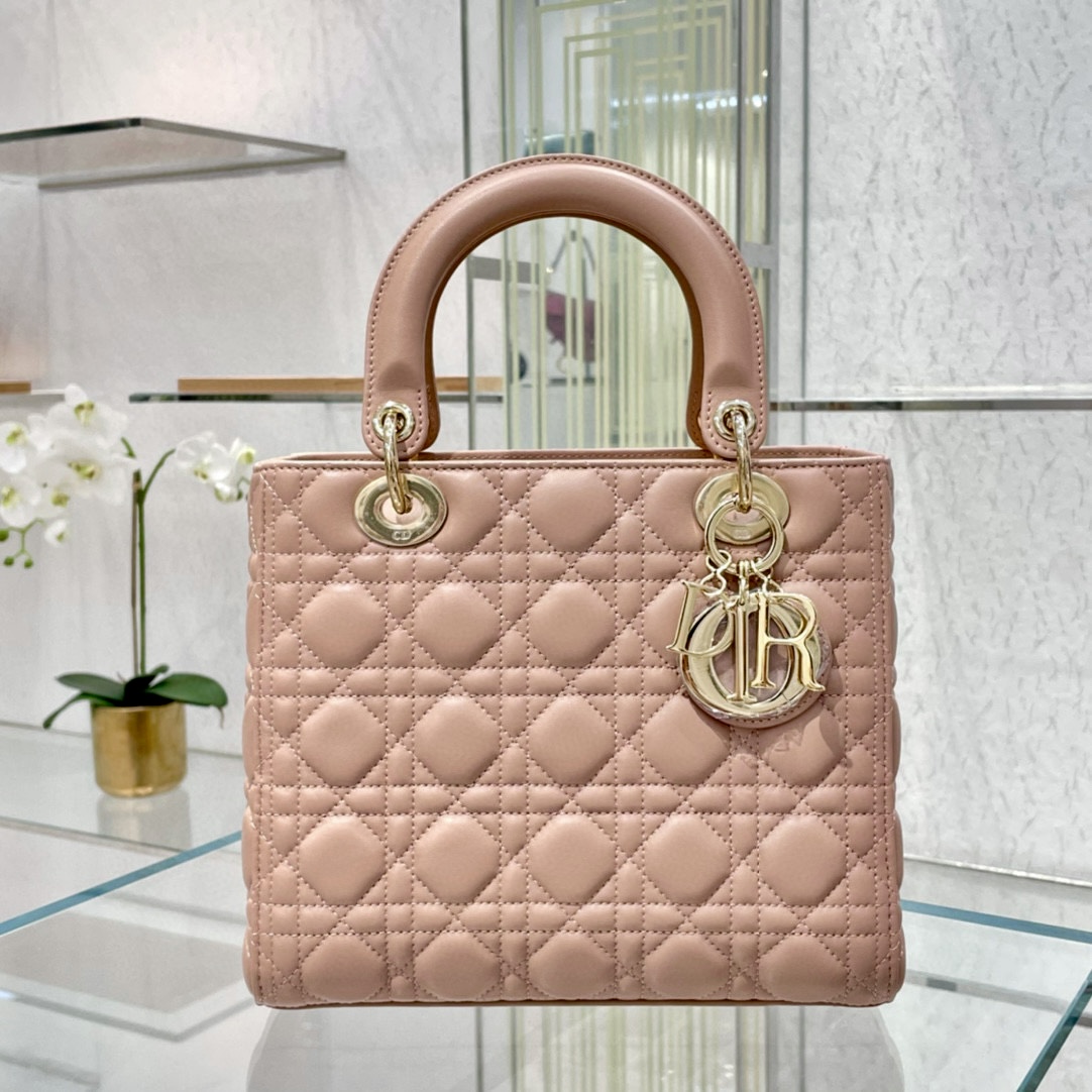 DIOR Medium Lady Dior Bag Blush Cannage Lambskin Gold Hardware