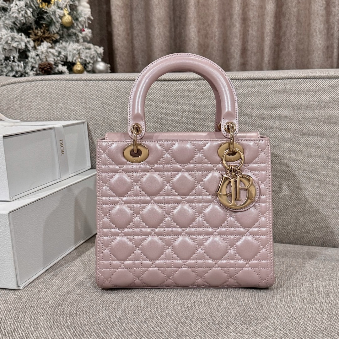 DIOR Medium Lady Dior Bag  Lotus Pearlescent Cannage Lambskin Gold Hardware