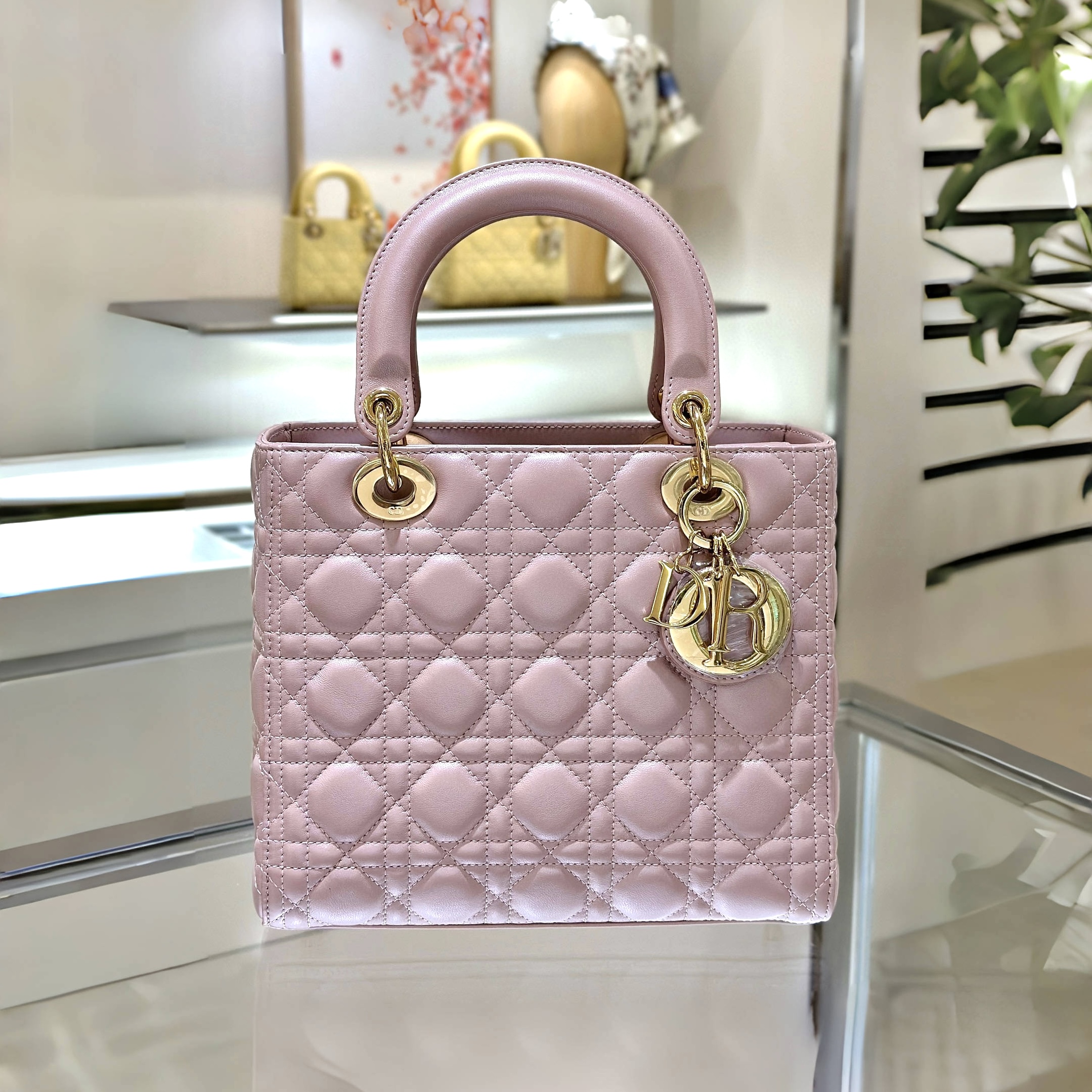 DIOR Medium Lady Dior Bag  Lotus Pearlescent Cannage Lambskin Gold Hardware