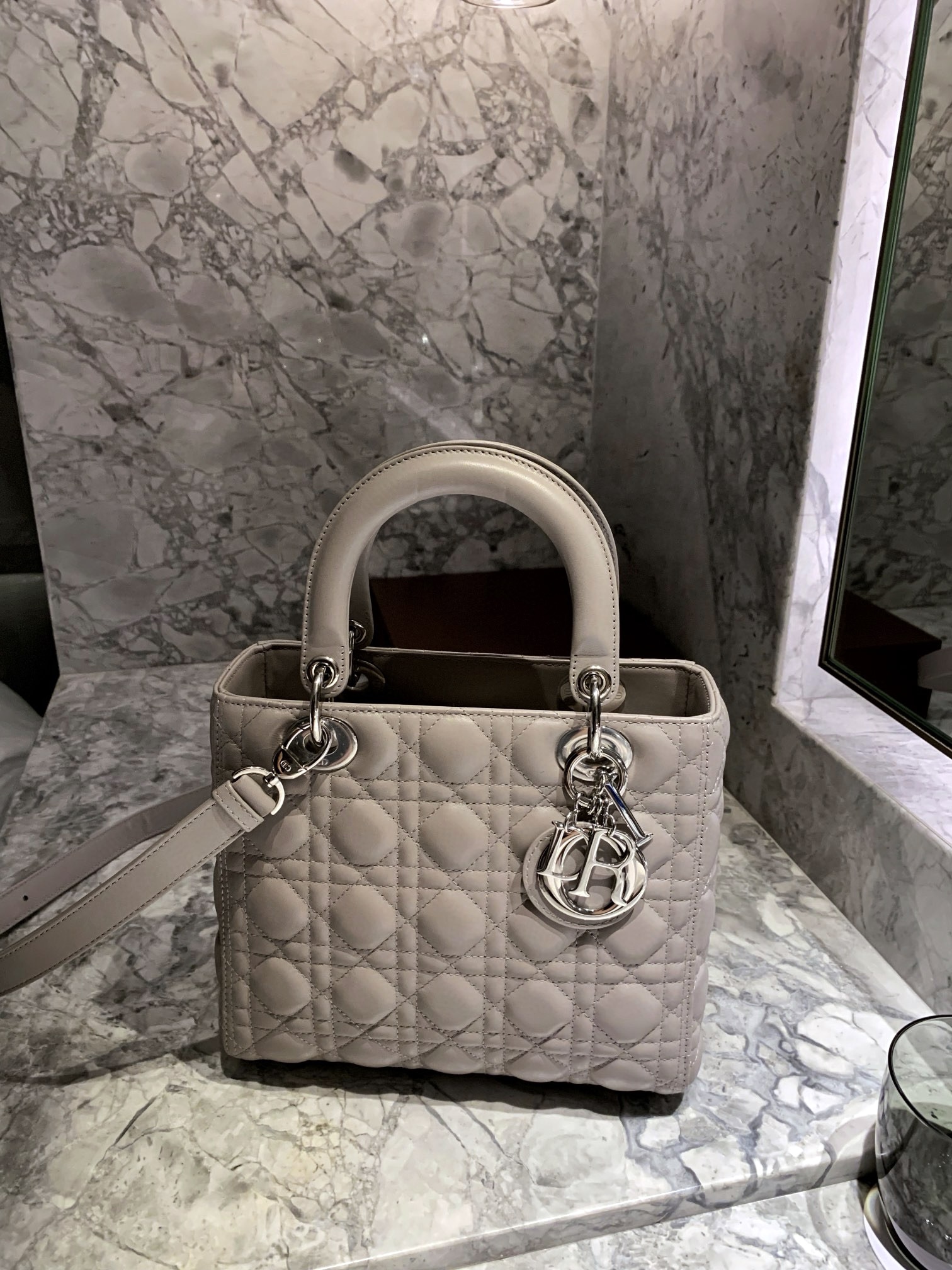 DIOR Medium Lady Dior Bag Grey Lambskin Silver Hardware