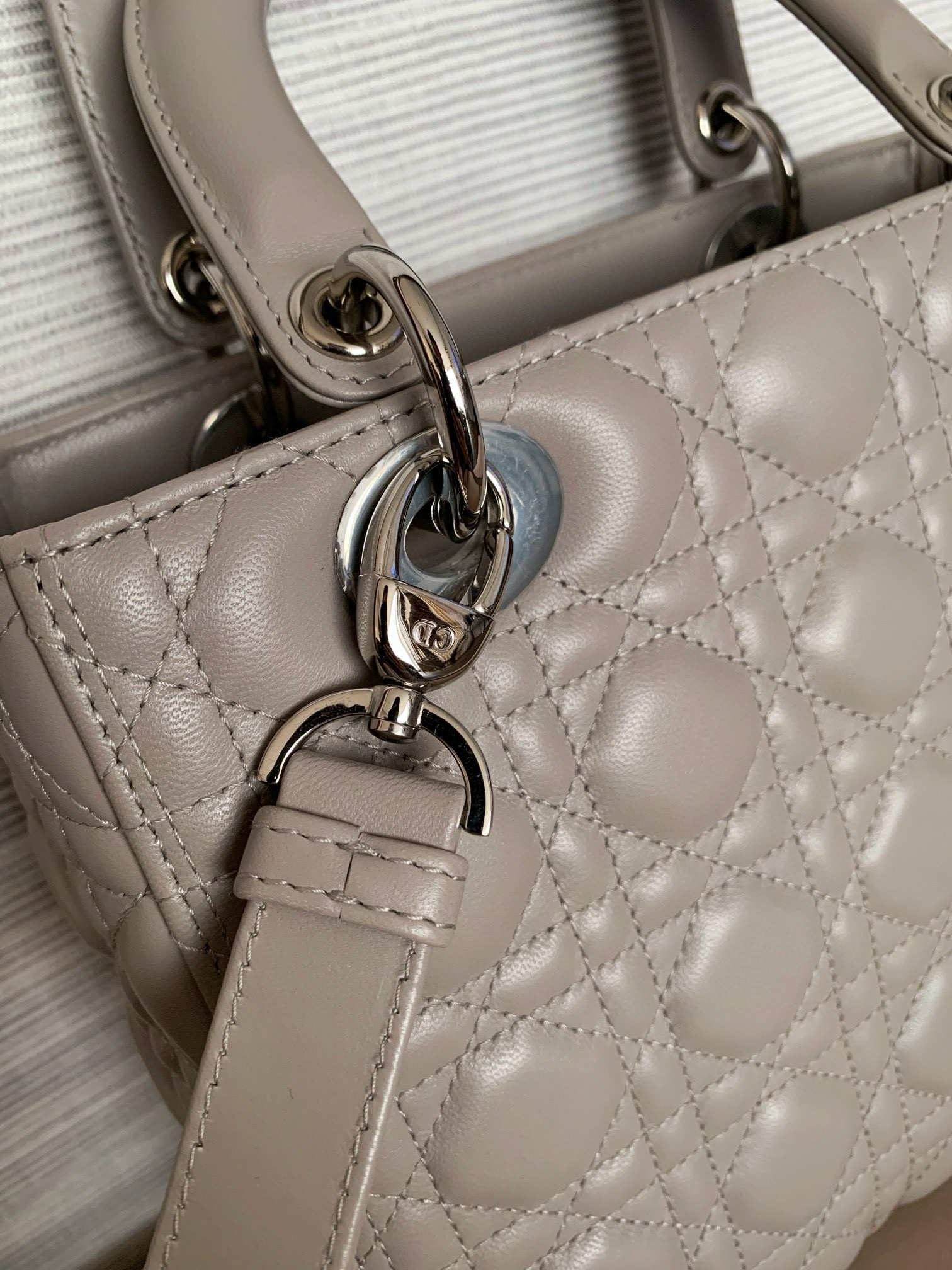 DIOR Medium Lady Dior Bag Grey Lambskin Silver Hardware