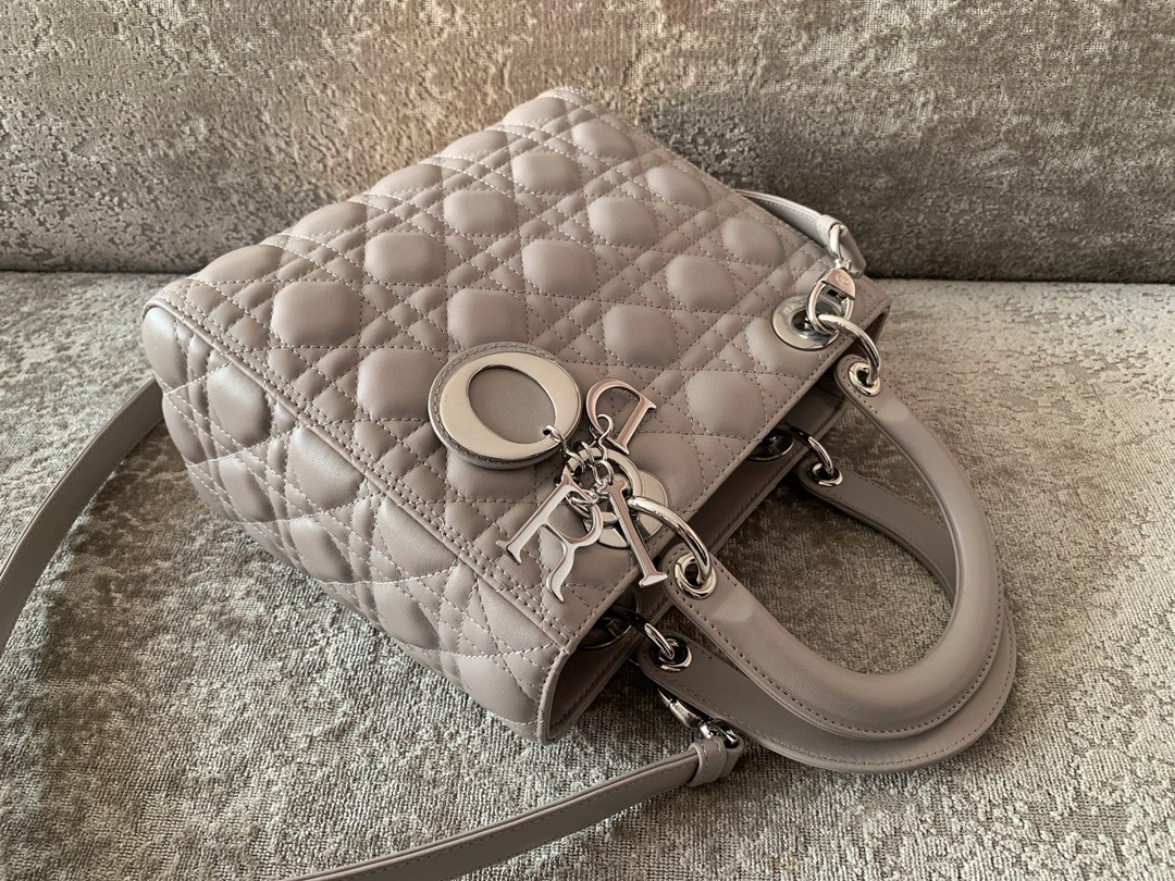 DIOR Medium Lady Dior Bag Grey Lambskin Silver Hardware