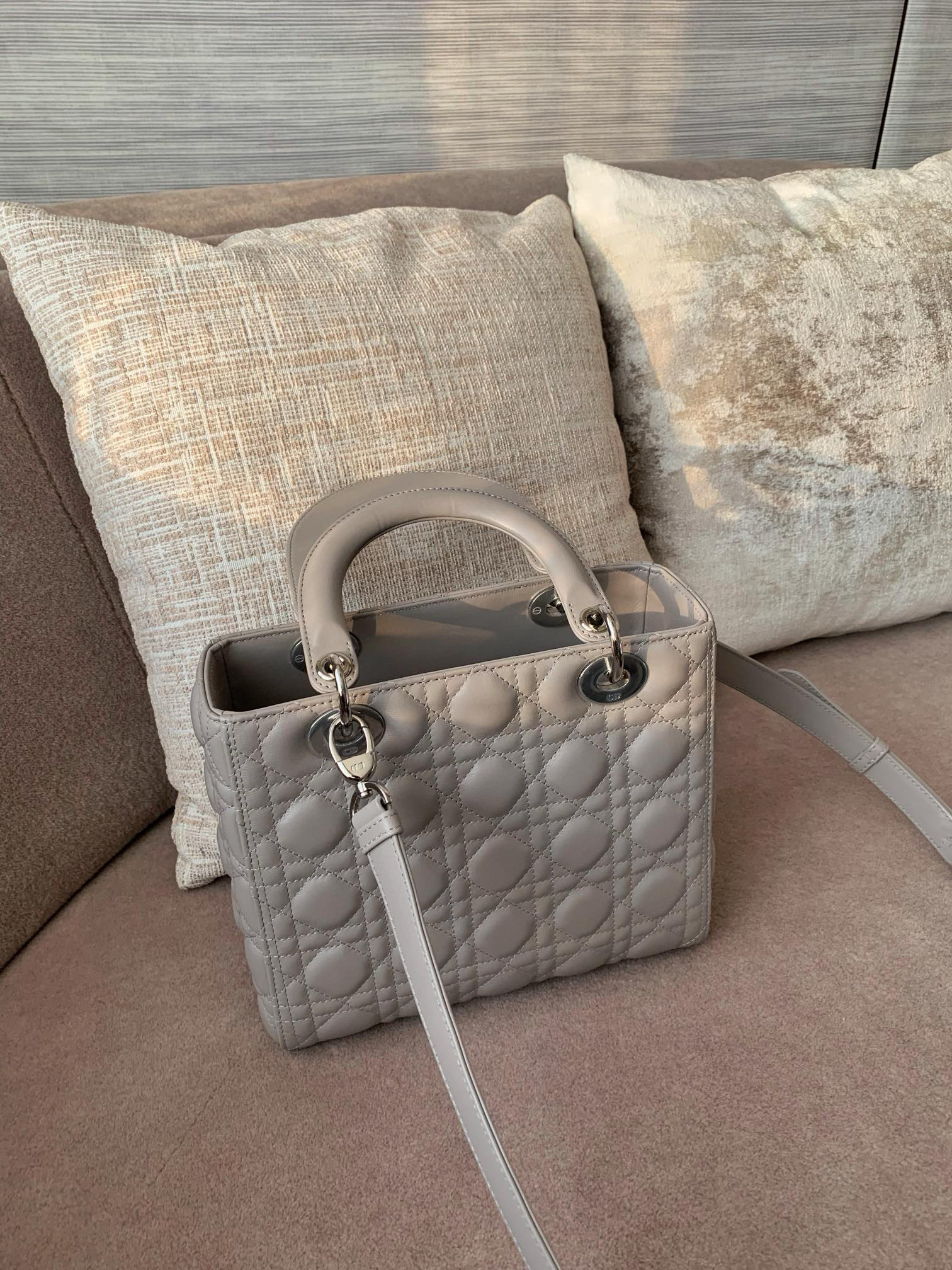 DIOR Medium Lady Dior Bag Grey Lambskin Silver Hardware