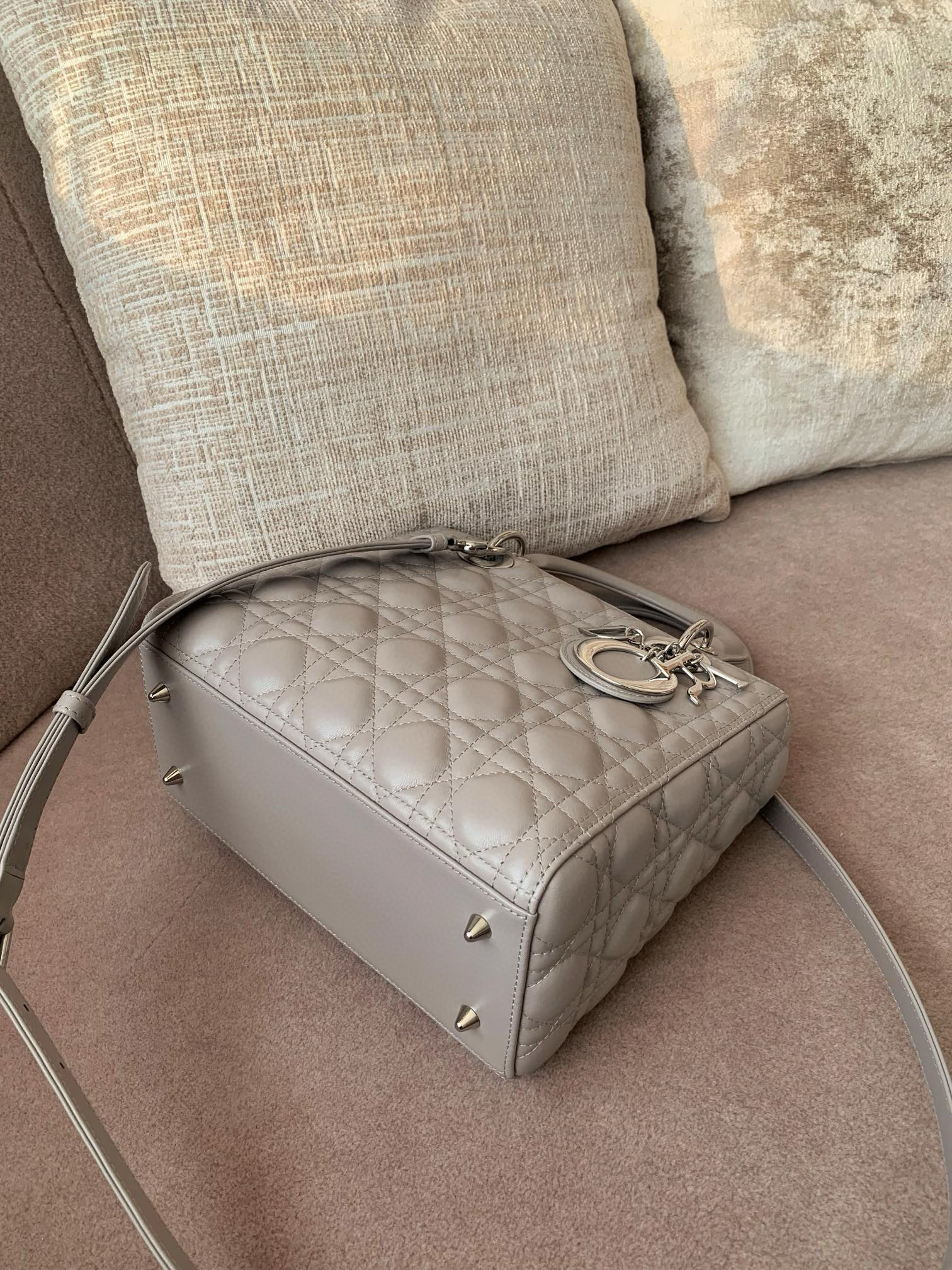 DIOR Medium Lady Dior Bag Grey Lambskin Silver Hardware