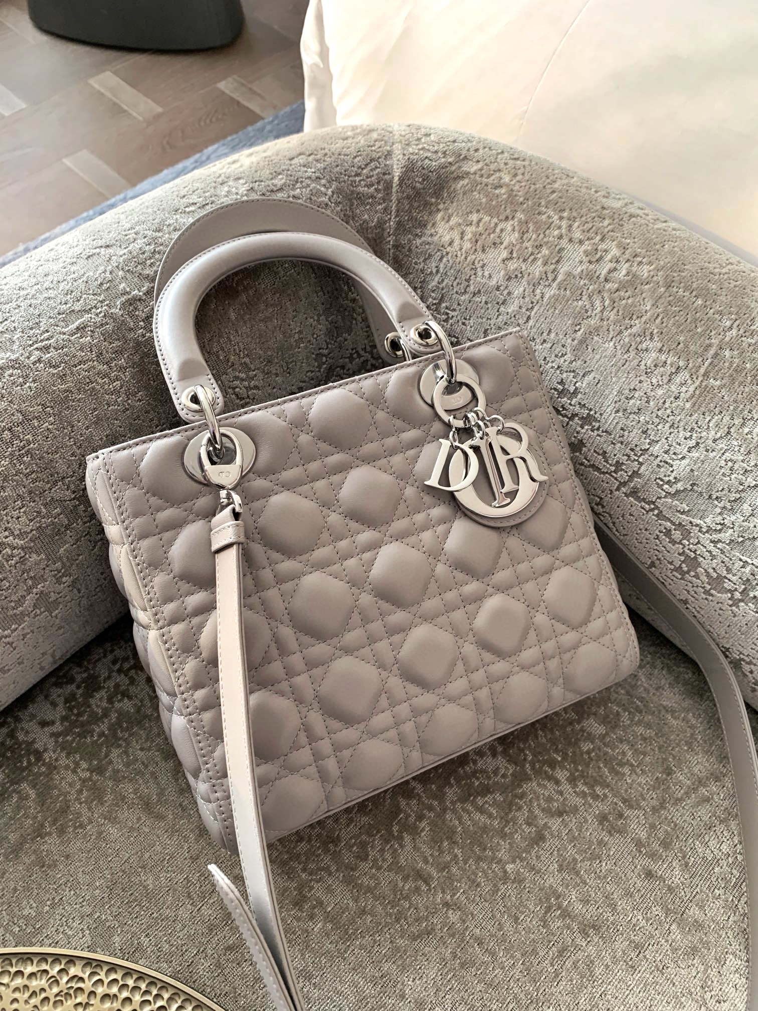 DIOR Medium Lady Dior Bag Grey Lambskin Silver Hardware