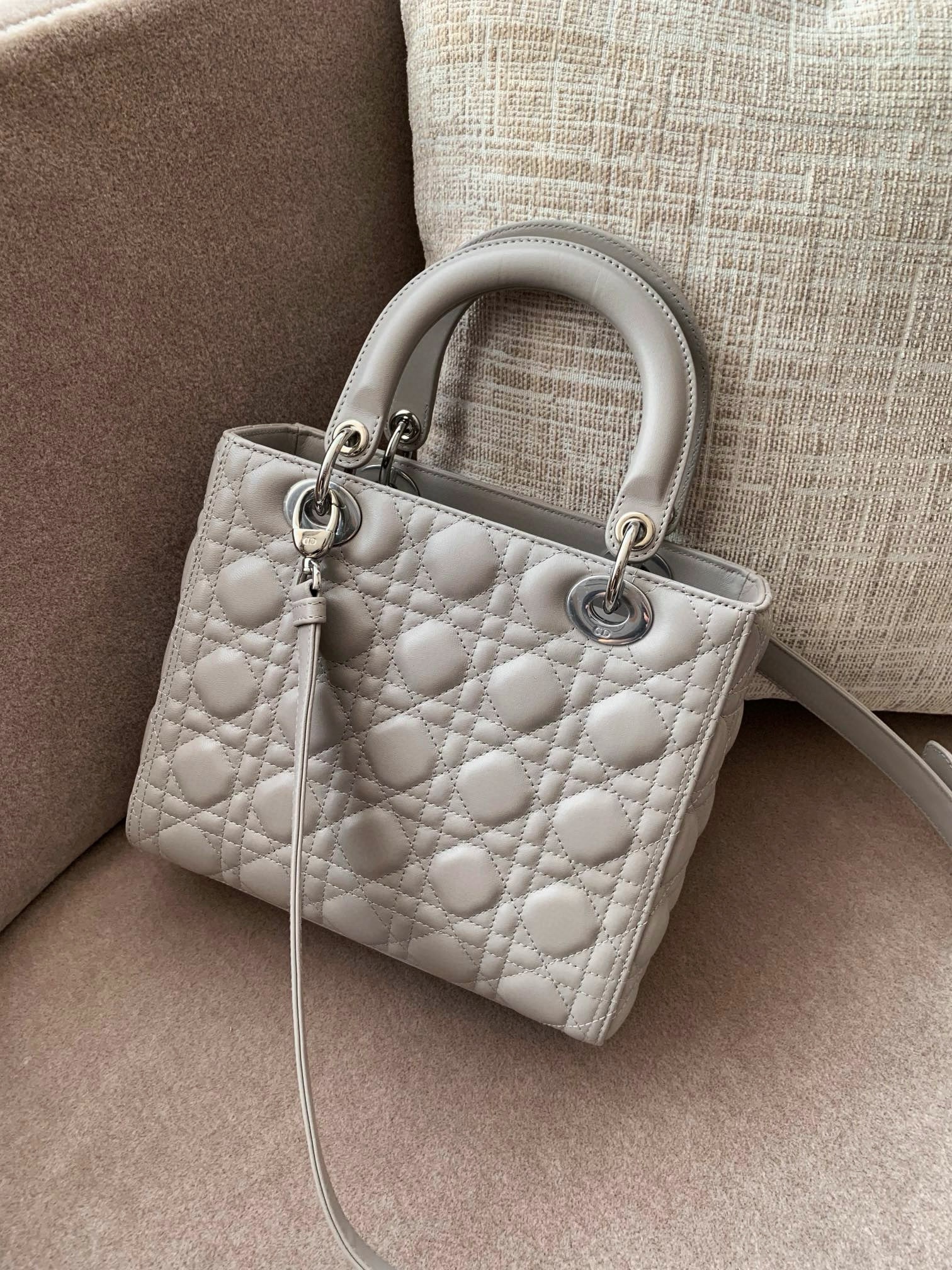 DIOR Medium Lady Dior Bag Grey Lambskin Silver Hardware