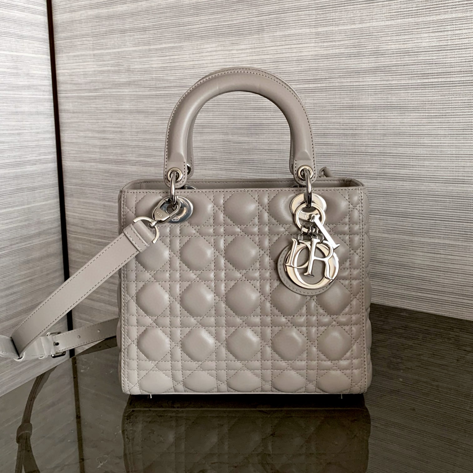 DIOR Medium Lady Dior Bag Grey Lambskin Silver Hardware