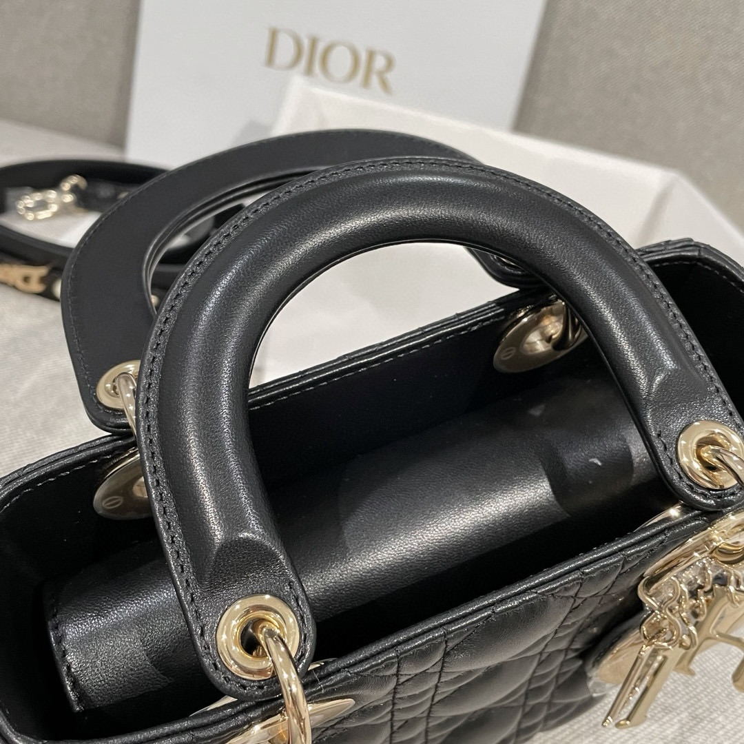 DIOR Small Lady Dior My ABCDior Bag Black Cannage Lambskin Gold Hardware