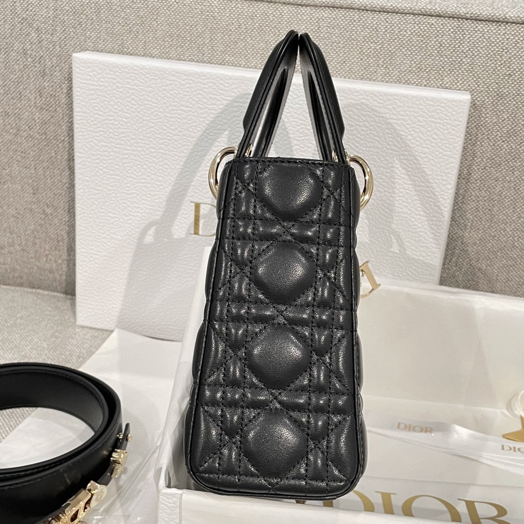 DIOR Small Lady Dior My ABCDior Bag Black Cannage Lambskin Gold Hardware