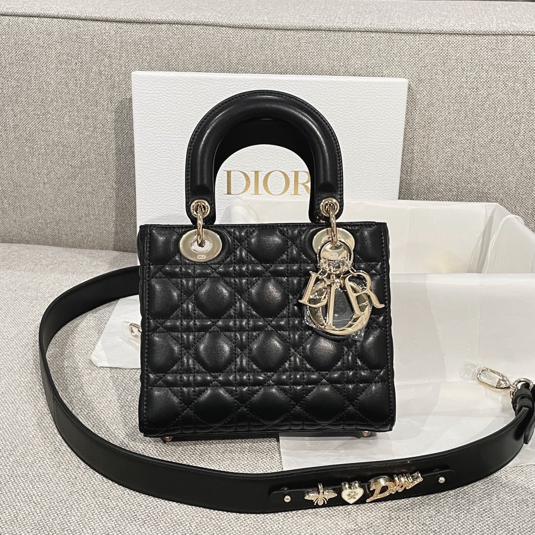 DIOR Small Lady Dior My ABCDior Bag Black Cannage Lambskin Gold Hardware