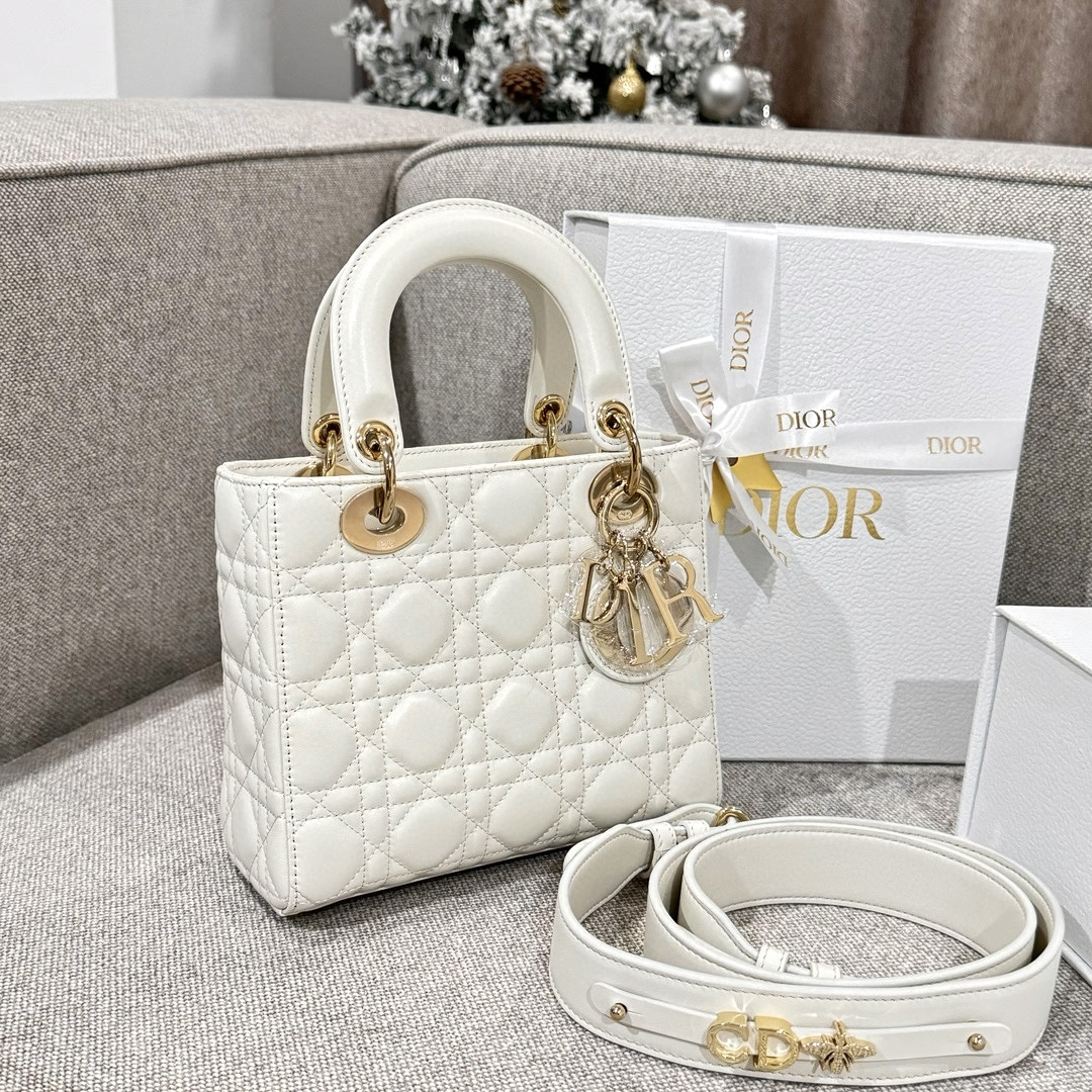 DIOR Small Lady Dior Bag Latte Cannage Lambskin Gold Hardware