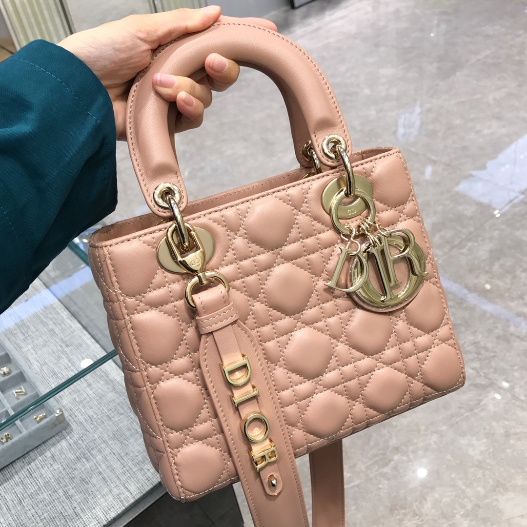 DIOR Small Lady Dior Bag Blush Cannage Lambskin Gold Hardware