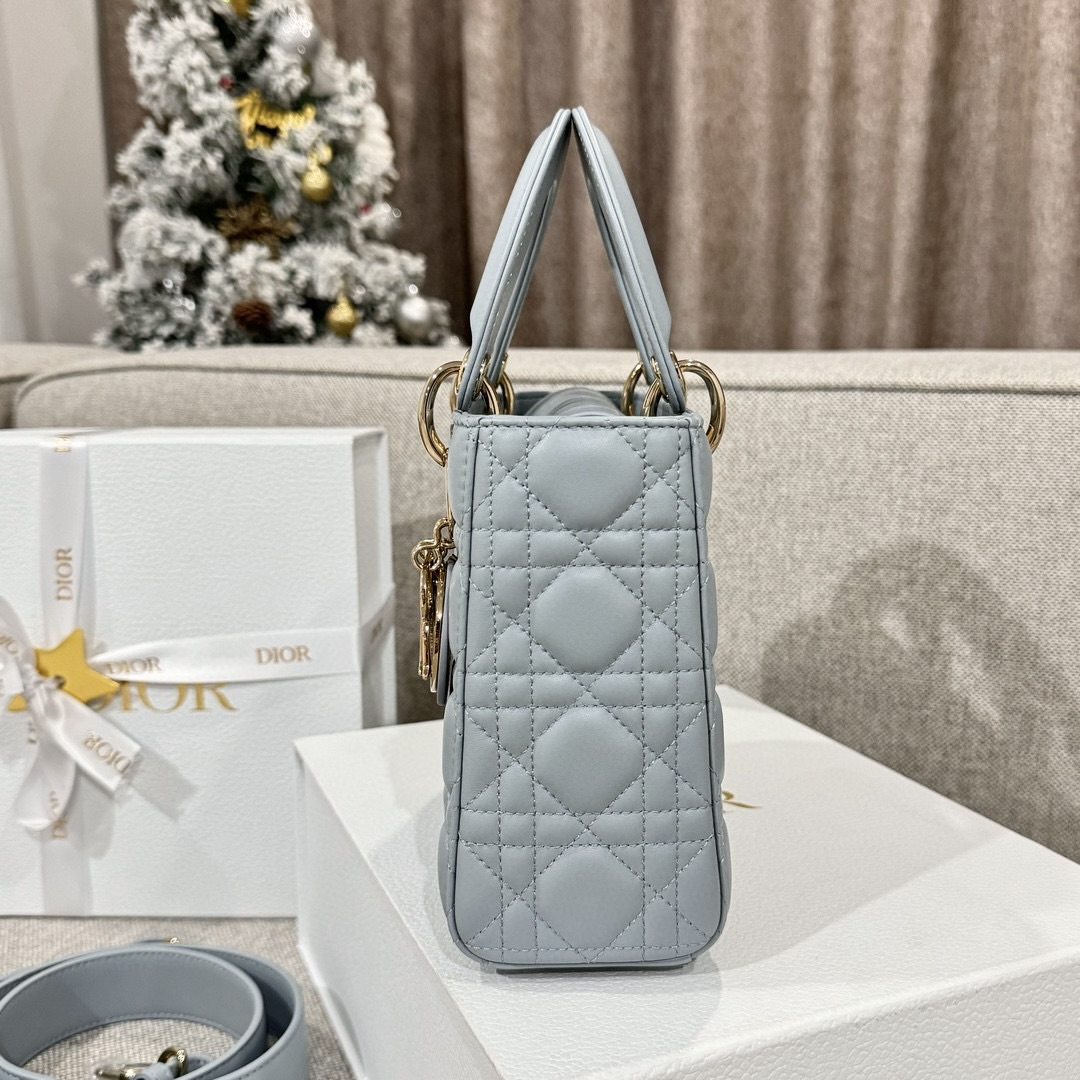 DIOR Small Lady Dior My ABCDior Bag Sky Blue Cannage Lambskin Gold Hardware