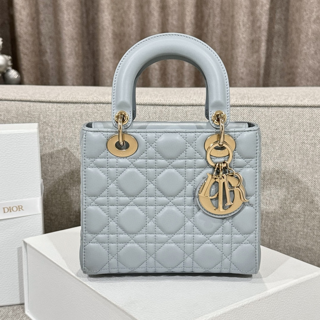 DIOR Small Lady Dior My ABCDior Bag Sky Blue Cannage Lambskin Gold Hardware