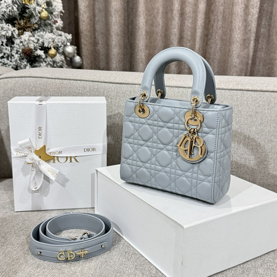 DIOR Small Lady Dior My ABCDior Bag Sky Blue Cannage Lambskin Gold Hardware