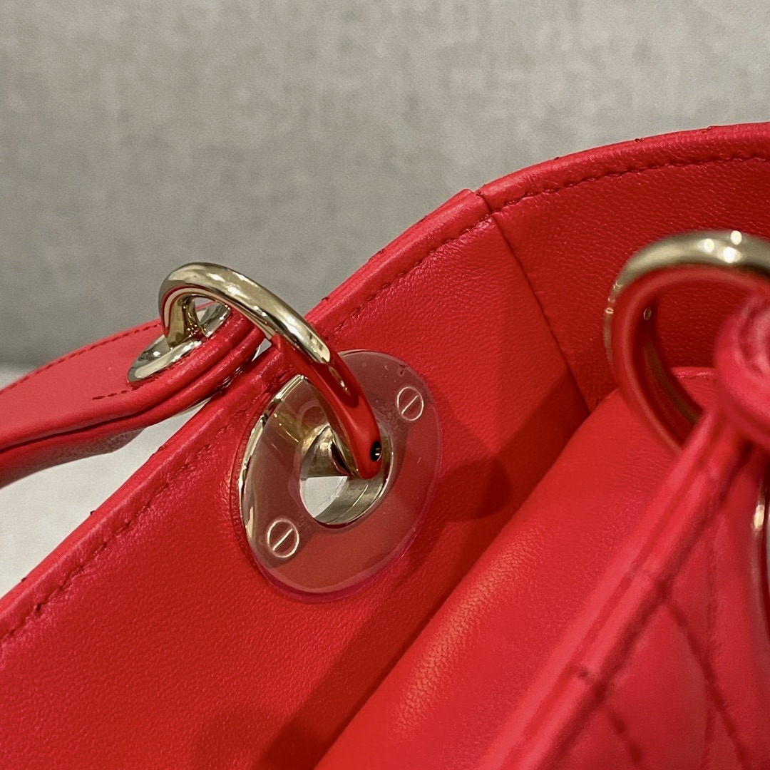 DIOR Small Lady Dior My ABCDior Bag Bright Red Cannage Lambskin Gold Hardware