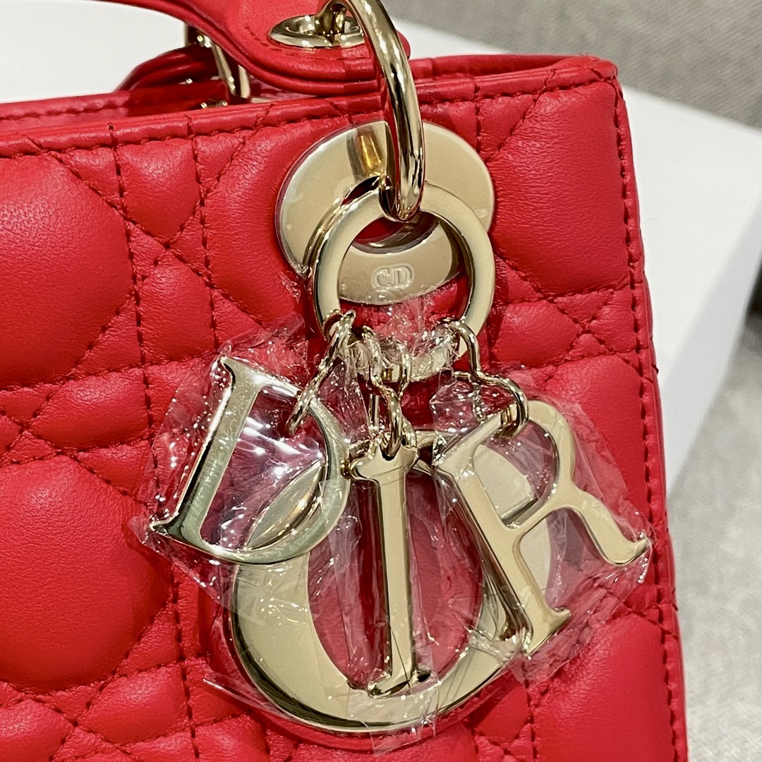 DIOR Small Lady Dior My ABCDior Bag Bright Red Cannage Lambskin Gold Hardware