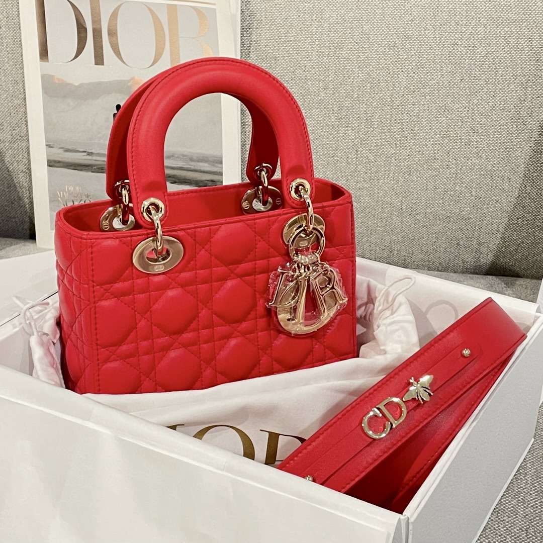 DIOR Small Lady Dior My ABCDior Bag Bright Red Cannage Lambskin Gold Hardware