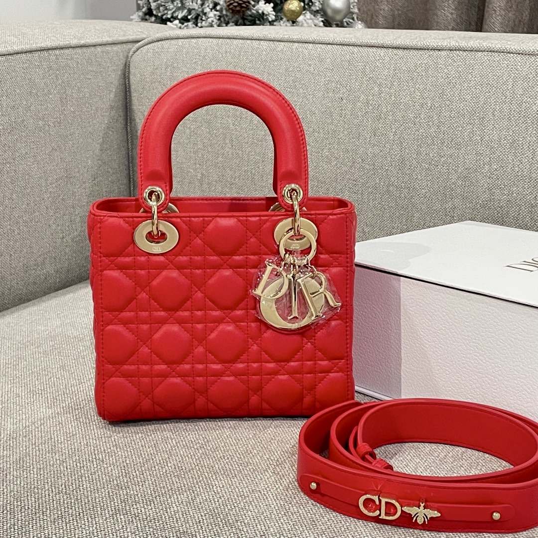 DIOR Small Lady Dior My ABCDior Bag Bright Red Cannage Lambskin Gold Hardware