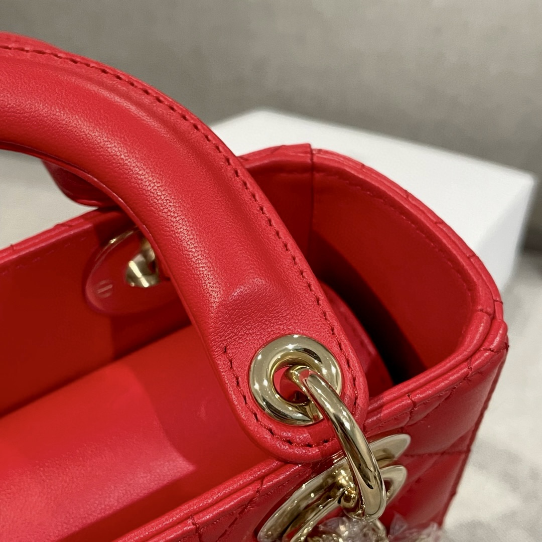 DIOR Small Lady Dior My ABCDior Bag Bright Red Cannage Lambskin Gold Hardware