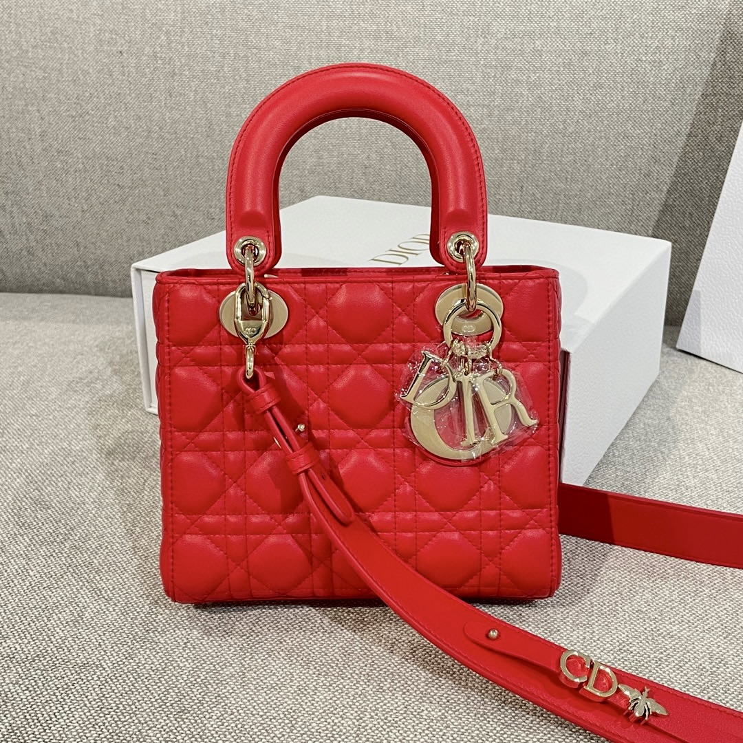 DIOR Small Lady Dior My ABCDior Bag Bright Red Cannage Lambskin Gold Hardware