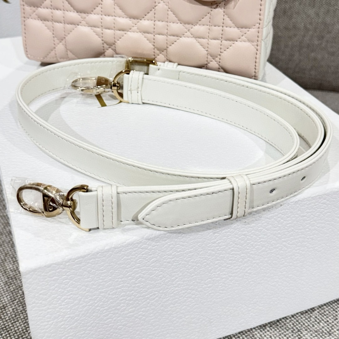 DIOR Small Lady Dior Bag Two-Tone Powder Pink and Latte Cannage Lambskin Gold Hardware