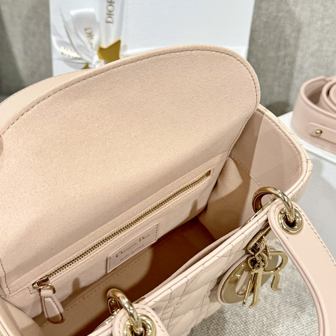 DIOR Small Lady Dior My ABCDior Bag Powder Pink Cannage Lambskin Gold Hardware