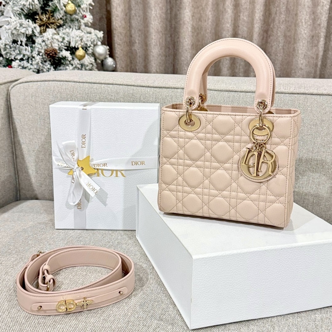 DIOR Small Lady Dior My ABCDior Bag Powder Pink Cannage Lambskin Gold Hardware