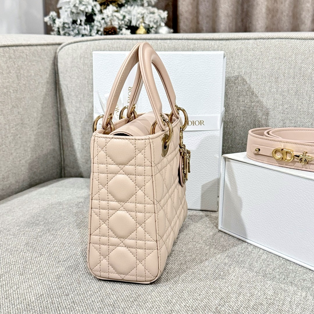 DIOR Small Lady Dior My ABCDior Bag Powder Pink Cannage Lambskin Gold Hardware