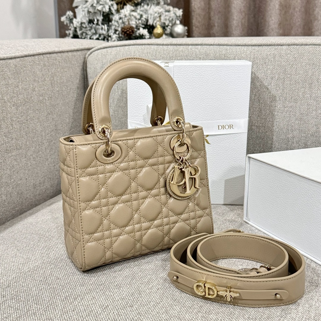 DIOR Small Lady Dior My ABCDior Bag Sand-Colored Cannage Lambskin Gold Hardware