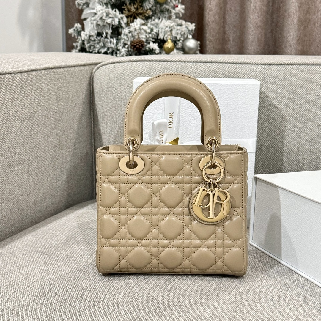 DIOR Small Lady Dior My ABCDior Bag Sand-Colored Cannage Lambskin Gold Hardware