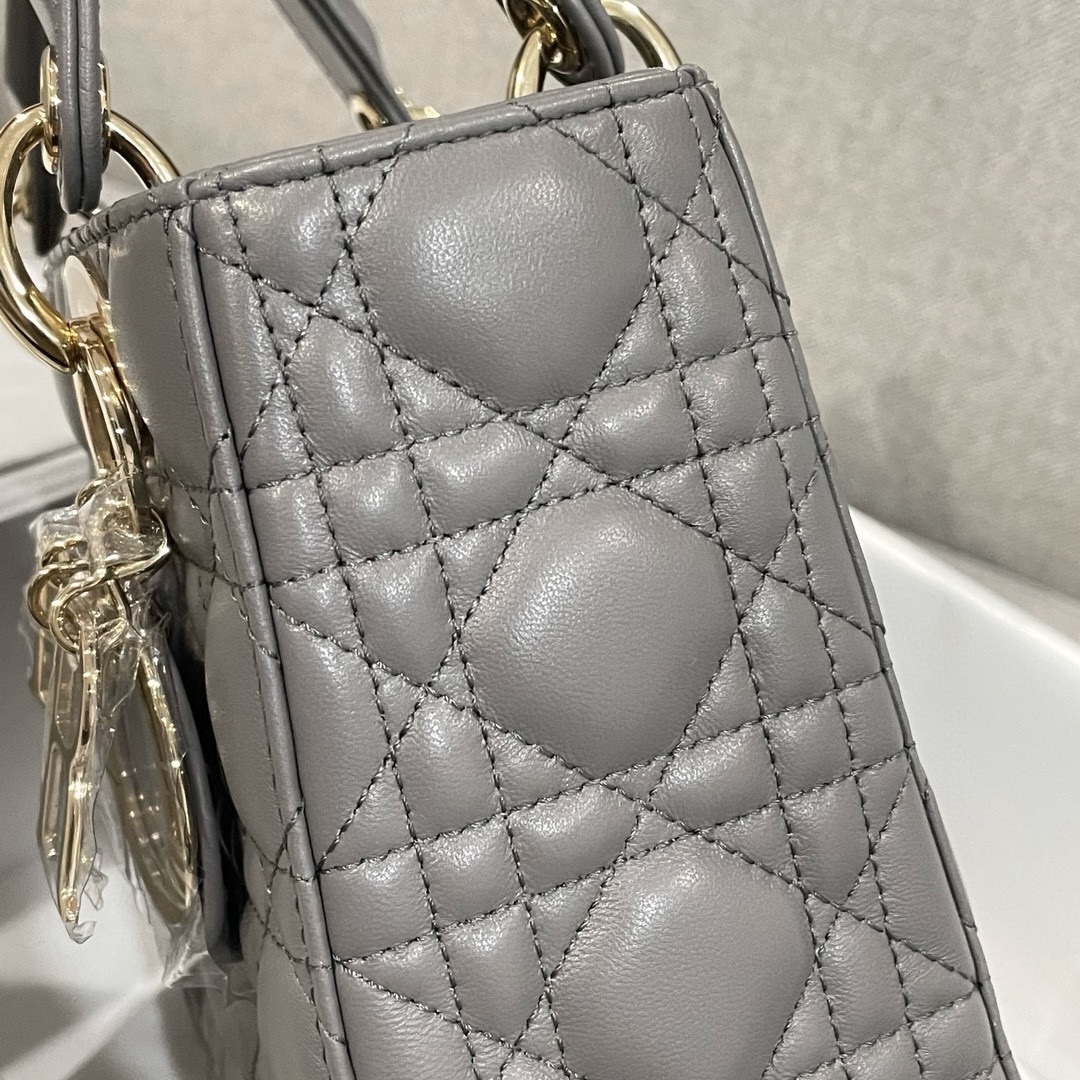 DIOR Small Lady Dior My ABCDior Bag Grey Cannage Lambskin Gold Hardware