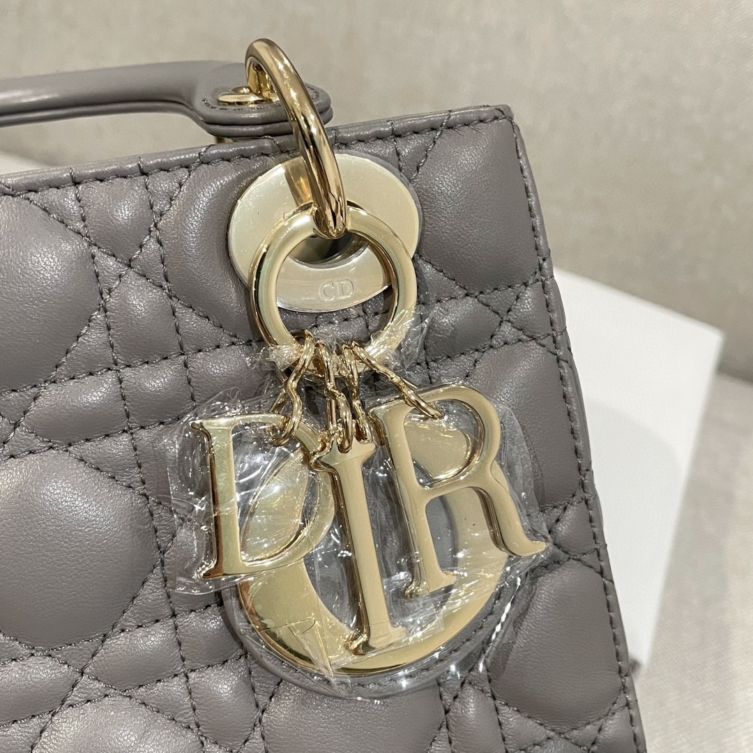 DIOR Small Lady Dior My ABCDior Bag Grey Cannage Lambskin Gold Hardware